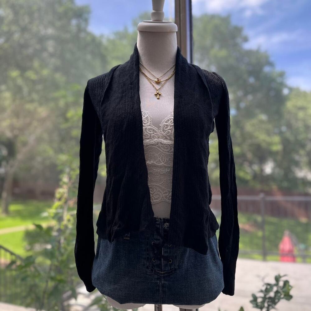 JJ Basics Black Ribbed Open Front Cardigan S